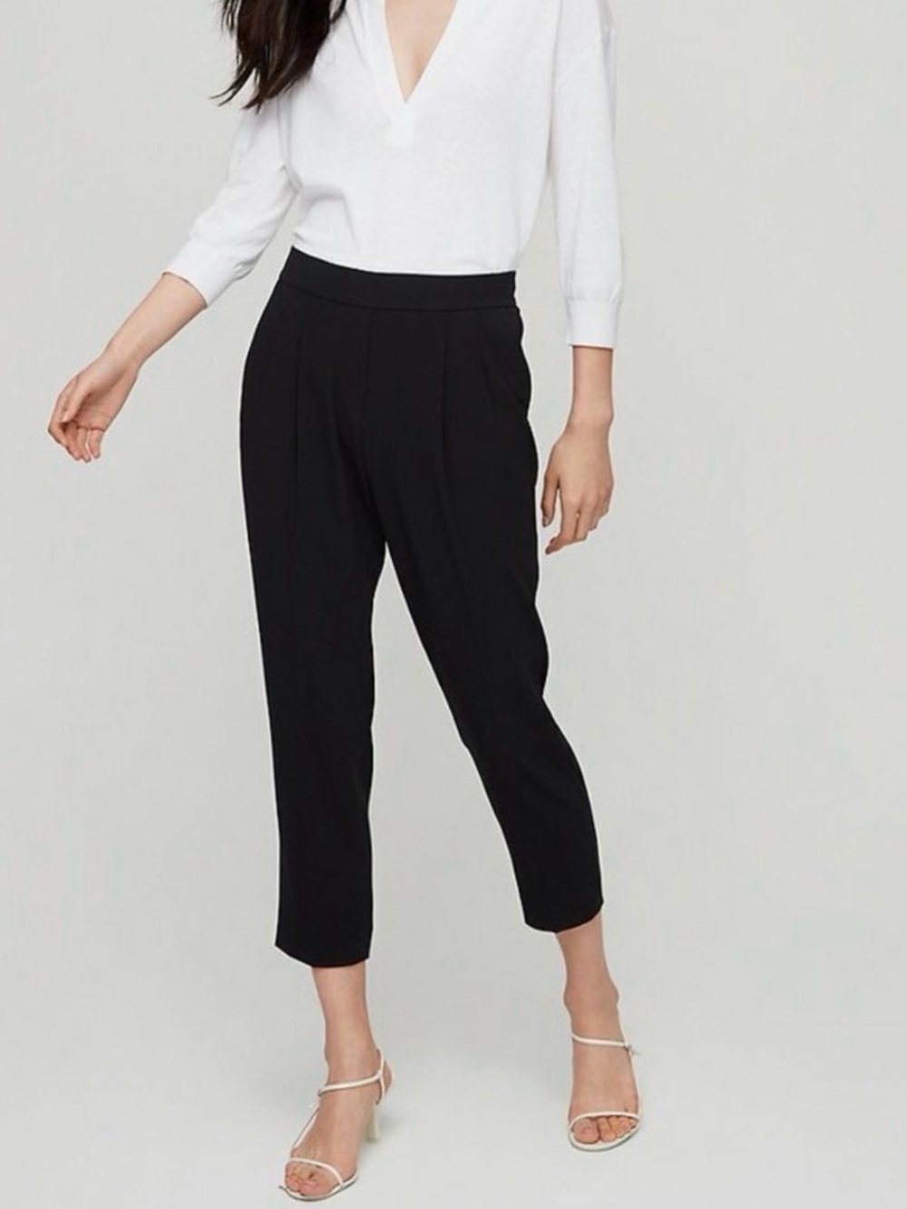 Babaton Pleated High-Waist Pull on Trousers, Black, Size 0, Fine Japanese Fabric